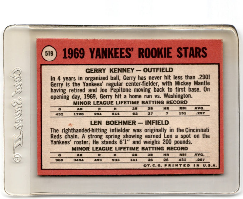 1969 Topps Yankees Rookies - Gerry Kenney/Len Boehmer