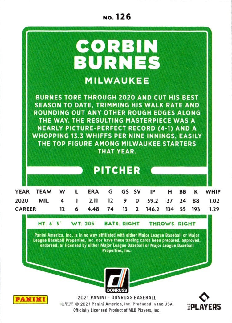 2021 Donruss Corbin Burnes