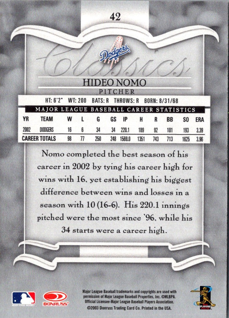 2003 Donruss Classics Hideo Nomo