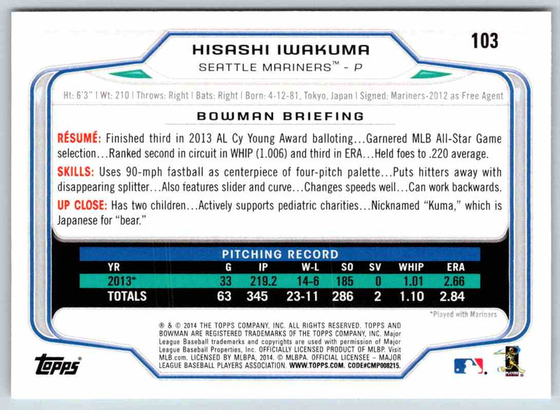 2014 Bowman Hisashi Iwakuma