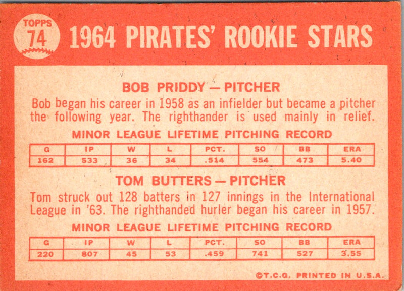 2013 Topps Pirates 1964 Rookie Stars Priddy/ Butters