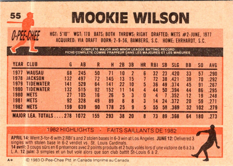 1983 O-Pee-Chee Mookie Wilson