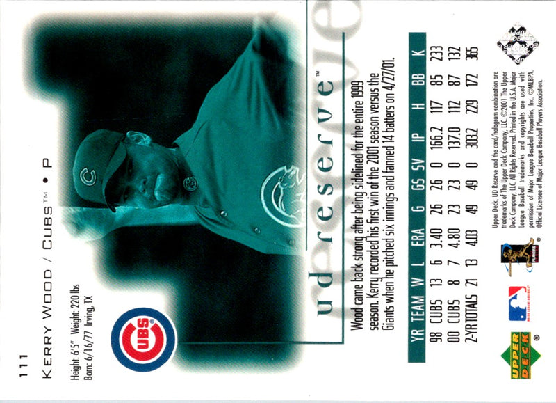 2001 UD Reserve Kerry Wood