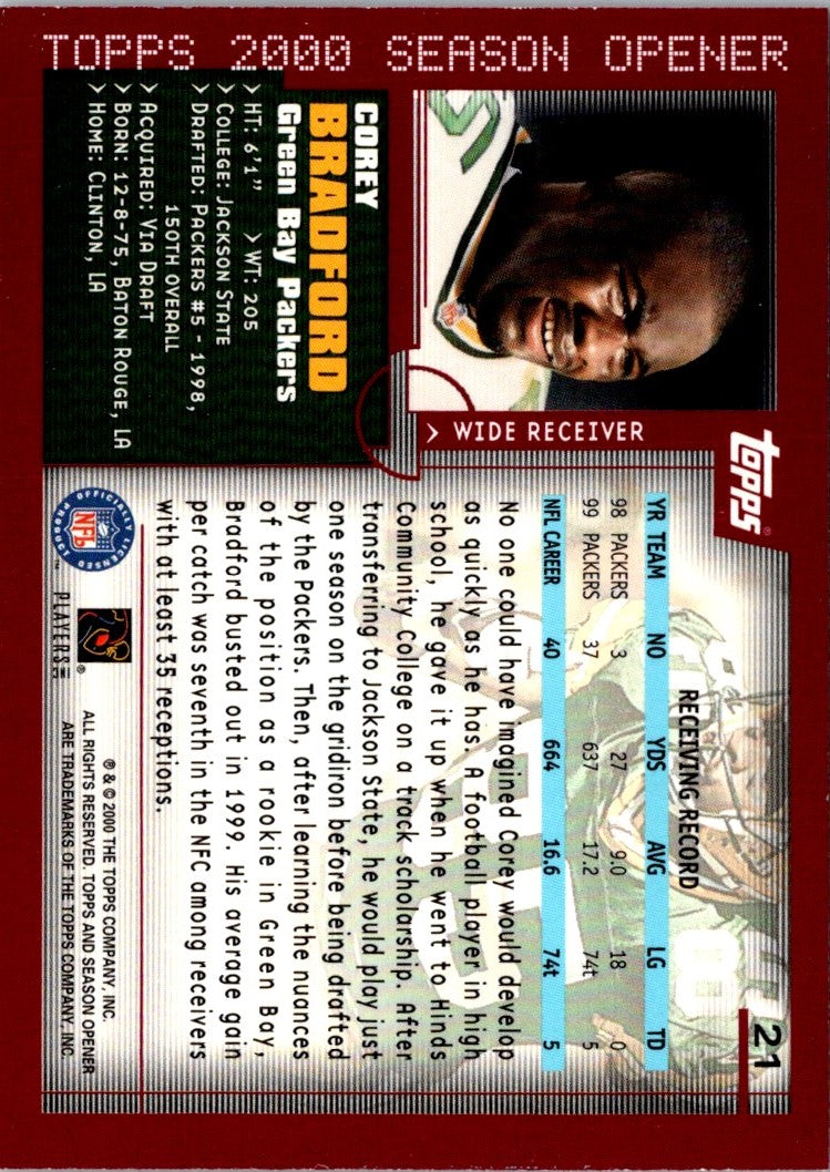 2000 Topps Season Opener Corey Bradford