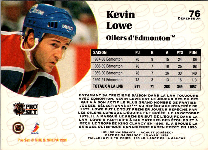 1991 Pro Set French Kevin Lowe