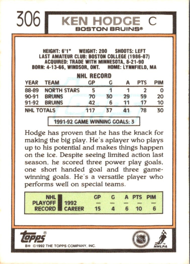 1992 Topps Ken Hodge