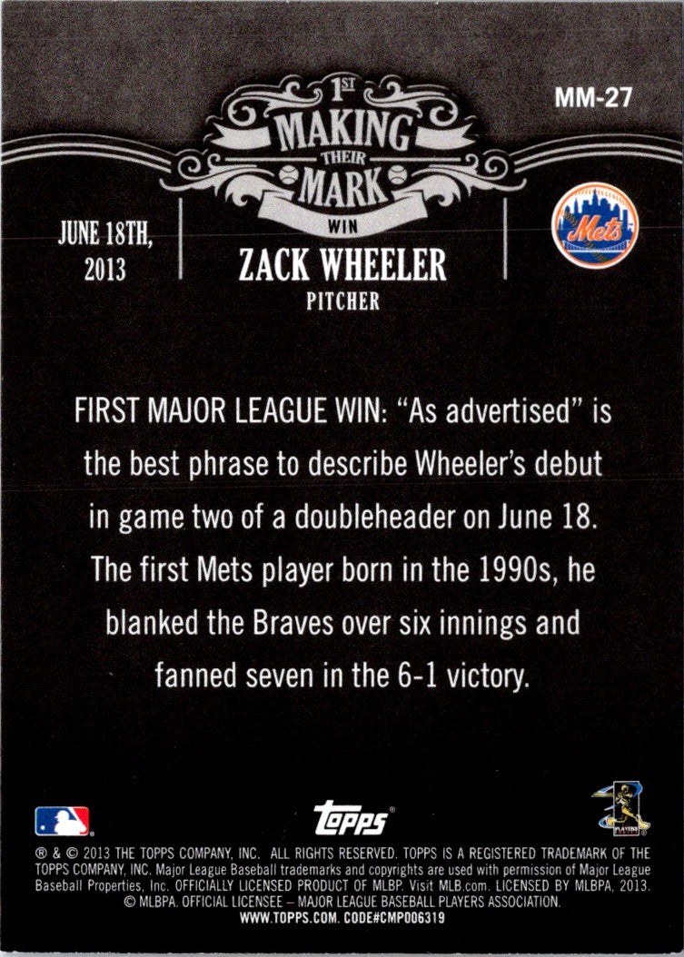 2013 Topps Update Making Their Mark Zack Wheeler