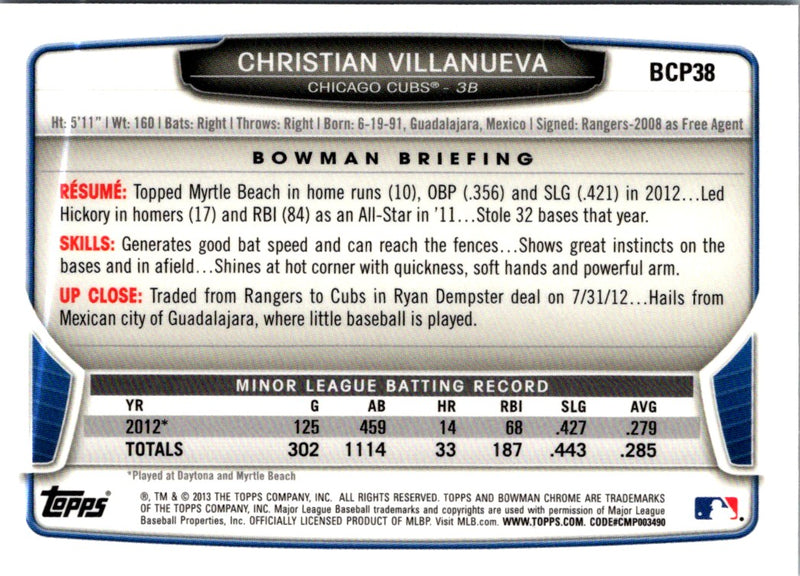 2013 Bowman Chrome Prospects Christian Villanueva