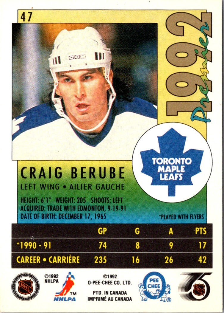 1991 O-Pee-Chee Premier Craig Berube