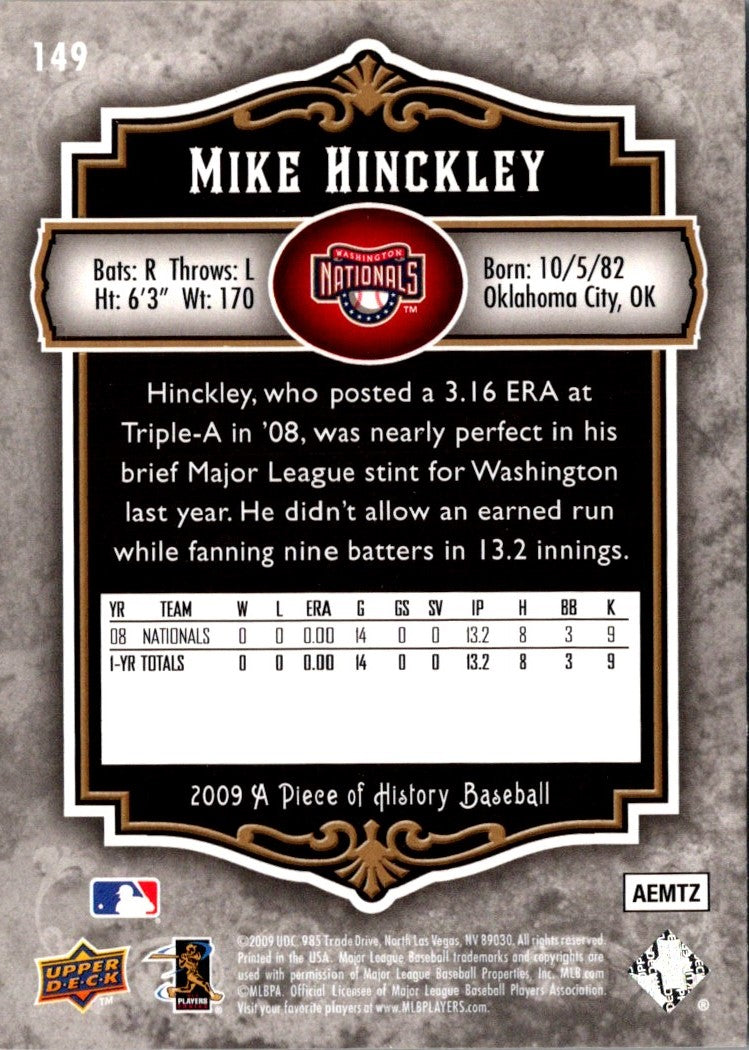 2009 Upper Deck A Piece of History Mike Hinckley