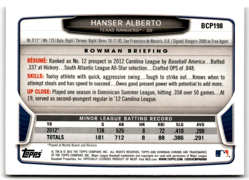 2013 Bowman Chrome Prospects Hanser Alberto