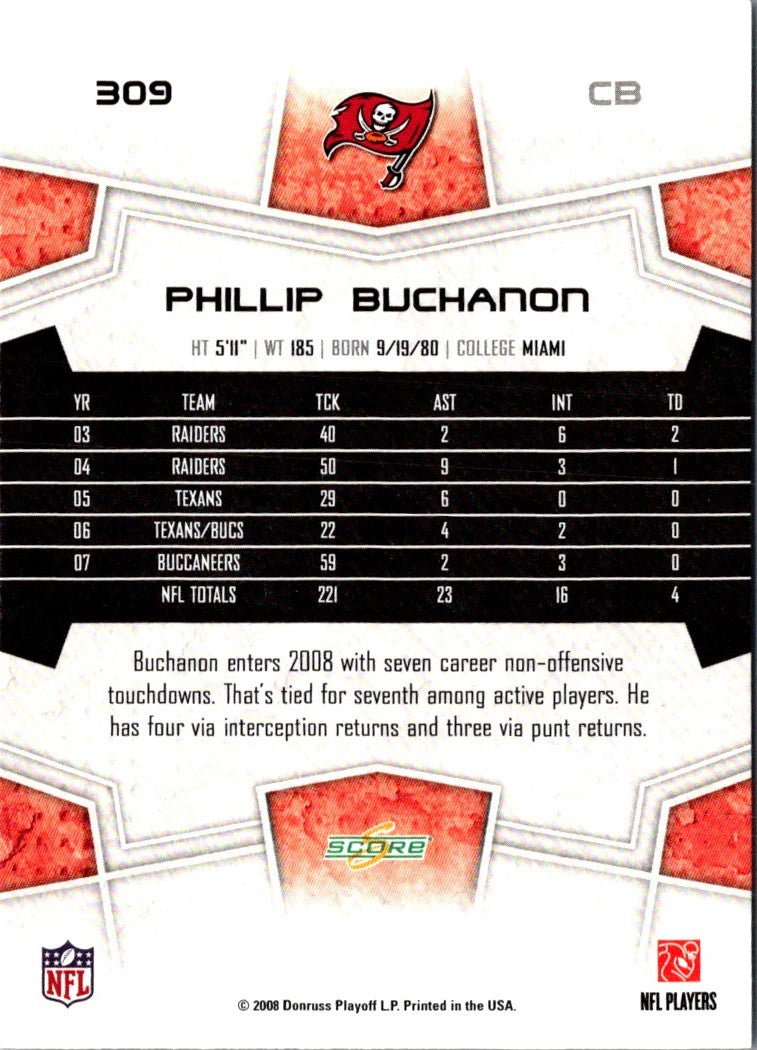 2008 Score Super Bowl XLIII Phillip Buchanon