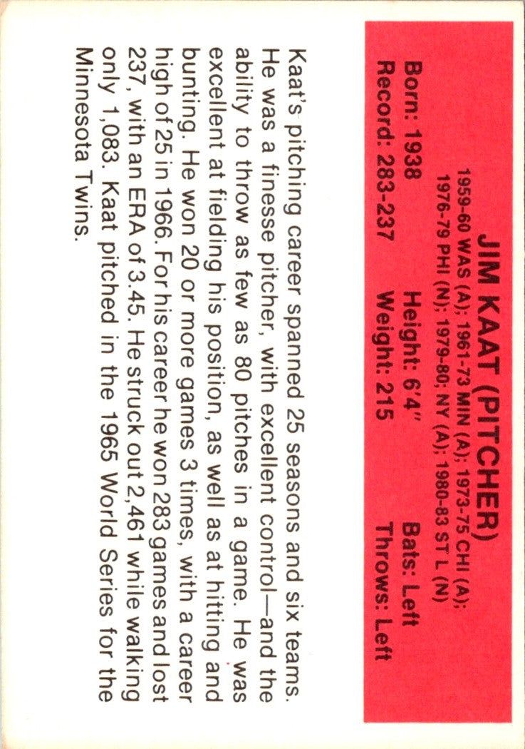 1987 Hygrade All-Time Greats Jim Kaat
