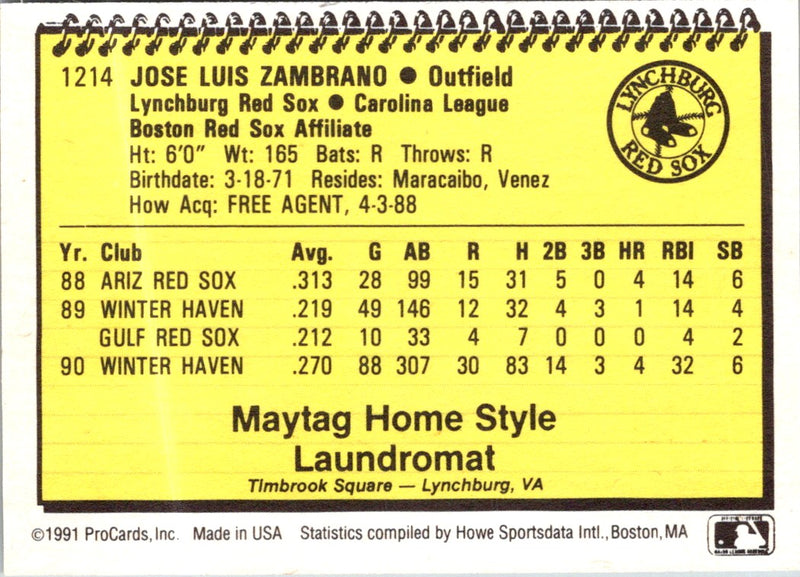 1991 ProCards Jose Zambrano