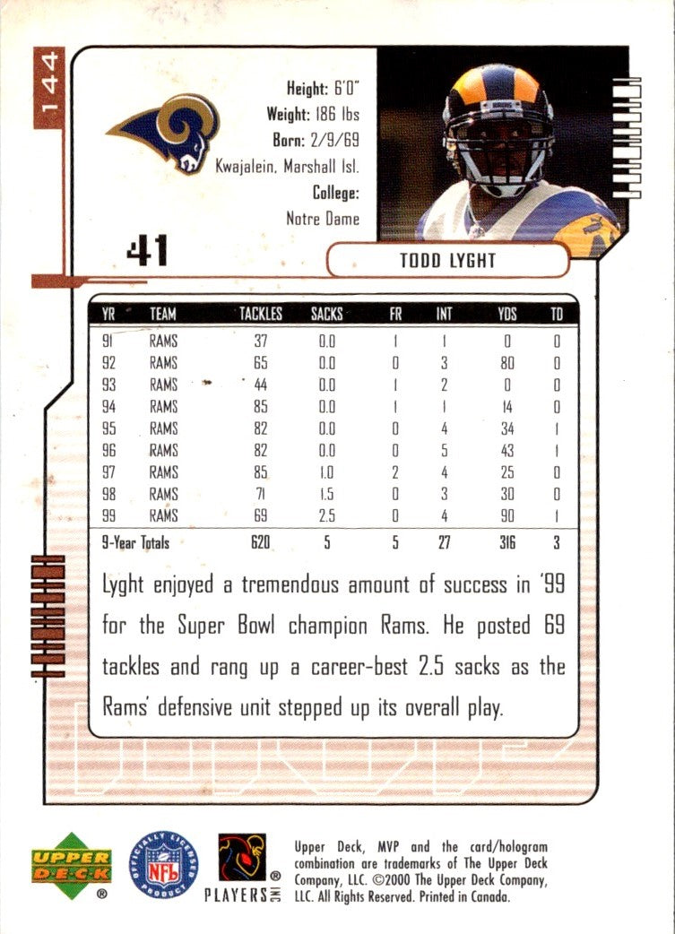 2000 Upper Deck MVP Todd Lyght