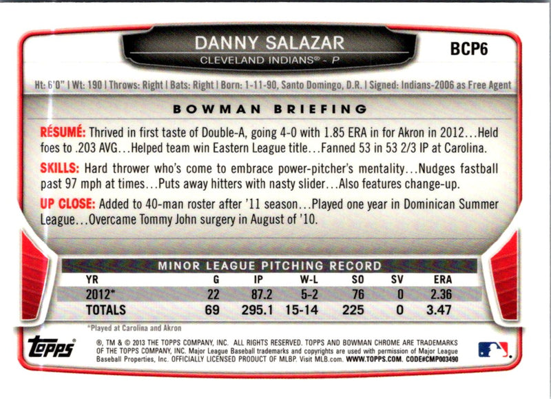 2013 Bowman Chrome Prospects Danny Salazar