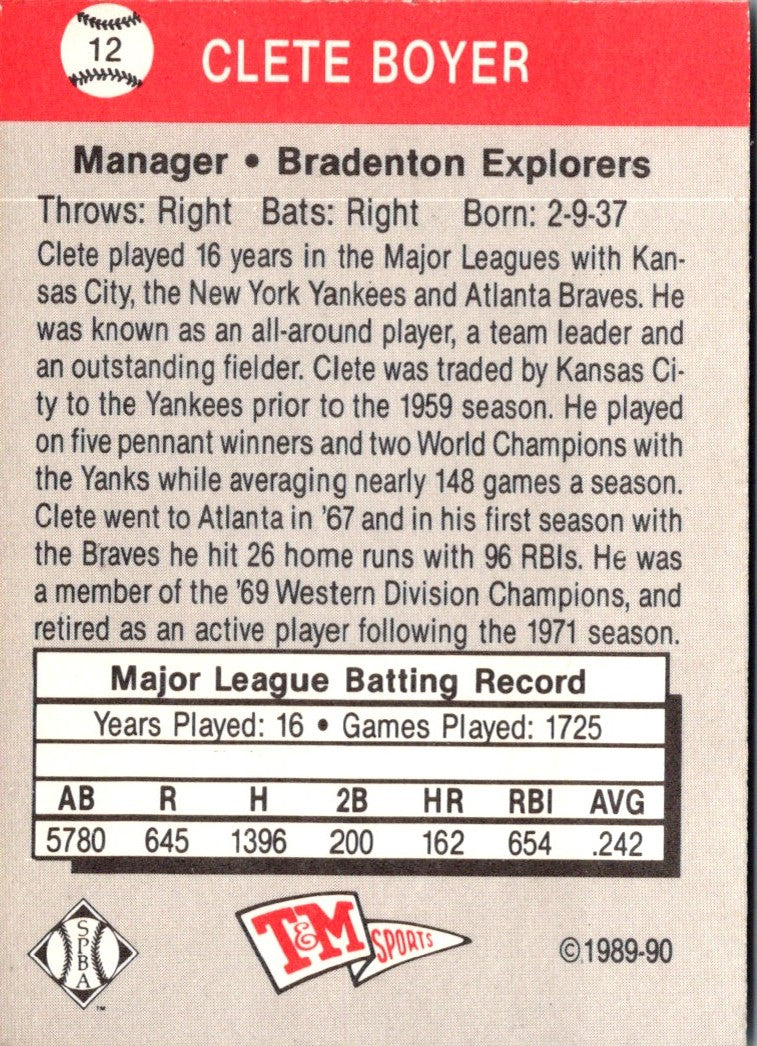 1989 T&M Senior League Clete Boyer