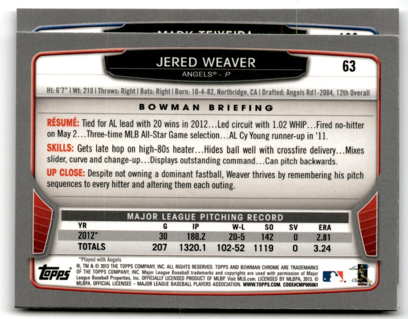 2013 Bowman Chrome Jered Weaver