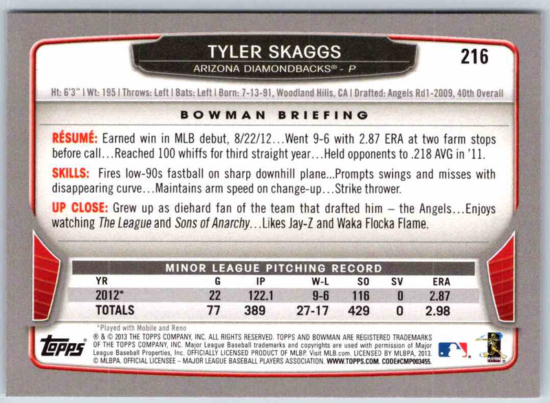 2013 Bowman Tyler Skaggs