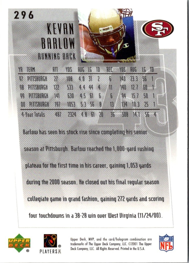 2001 Upper Deck MVP Kevan Barlow