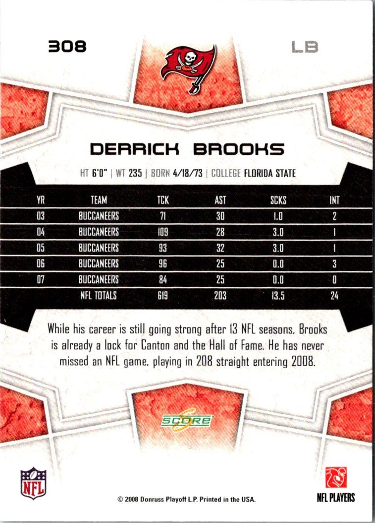 2008 Score Super Bowl XLIII Derrick Brooks