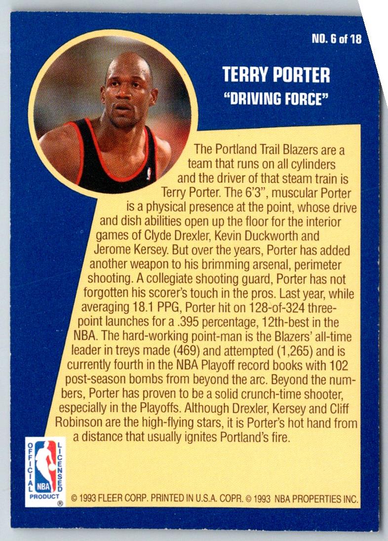 1992 Fleer Sharpshooters Terry Porter