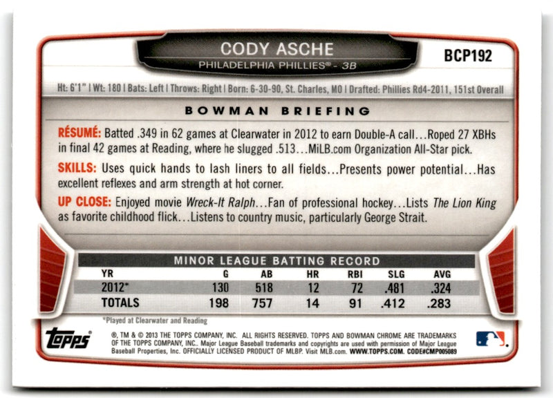 2013 Bowman Chrome Prospects Cody Asche