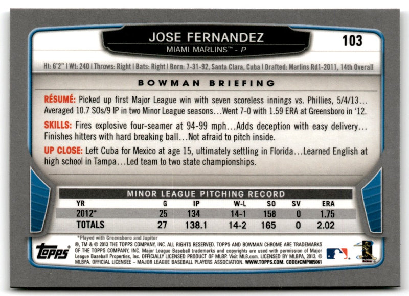 2013 Bowman Chrome Jose Fernandez