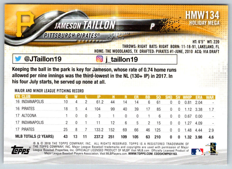 2018 Topps Holiday Jameson Taillon