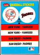 1987 Fleer Team Stickers New York Yankees/San Diego Padres