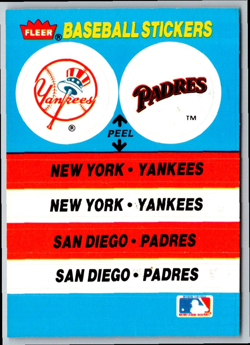 1987 Fleer Team Stickers New York Yankees/San Diego Padres