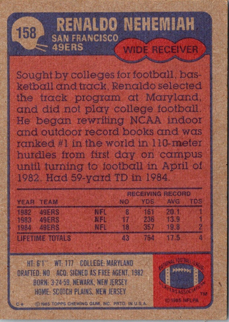 1985 Topps Renaldo Nehemiah