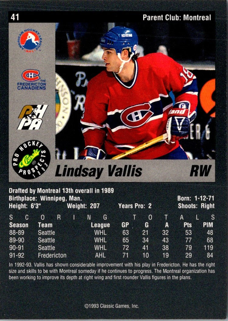 1993 Classic Pro Prospects Lindsay Vallis