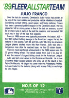 1989 Fleer All-Stars Julio Franco #5
