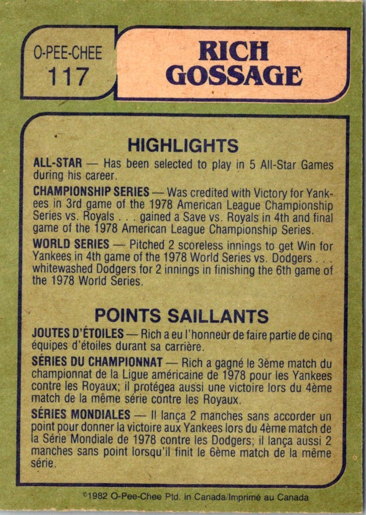 1982 O-Pee-Chee Rich Gossage