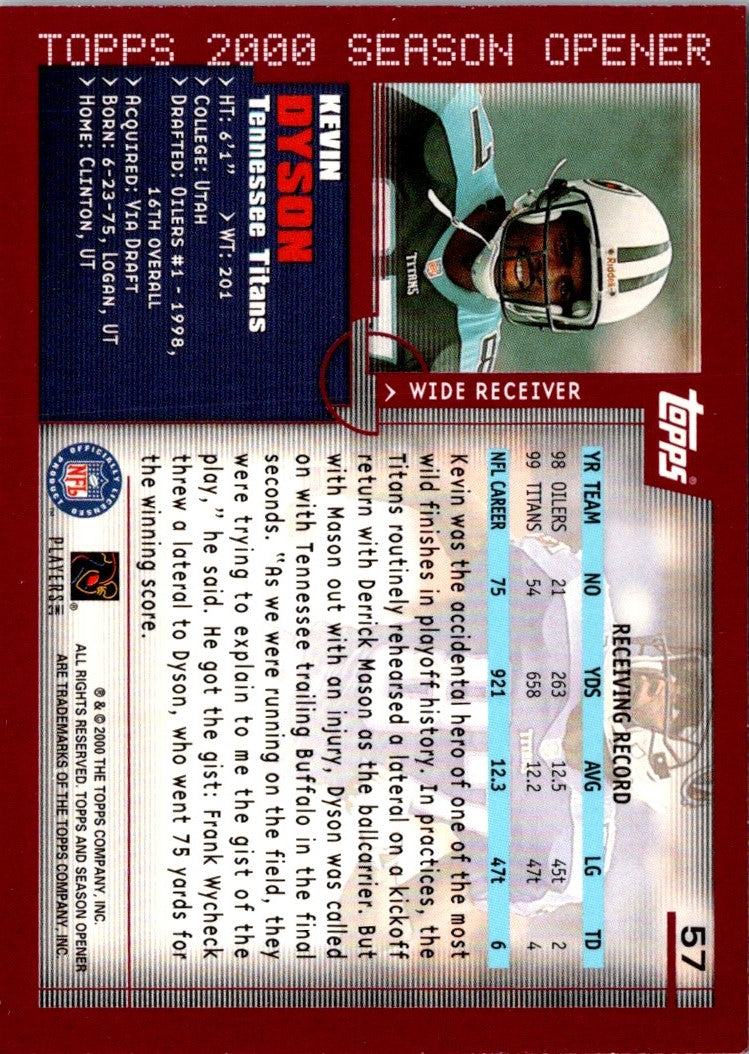 2000 Topps Season Opener Kevin Dyson