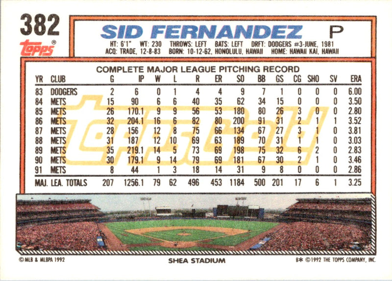 1992 Topps Sid Fernandez