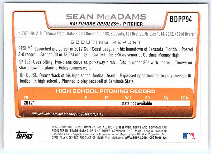 2012 Bowman Sean McAdams