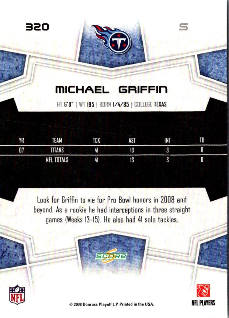 2008 Score Super Bowl XLIII Michael Griffin