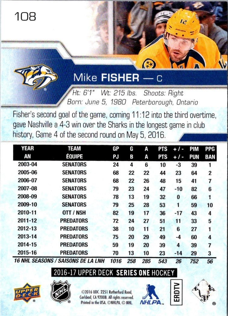 2016 Upper Deck Mike Fisher