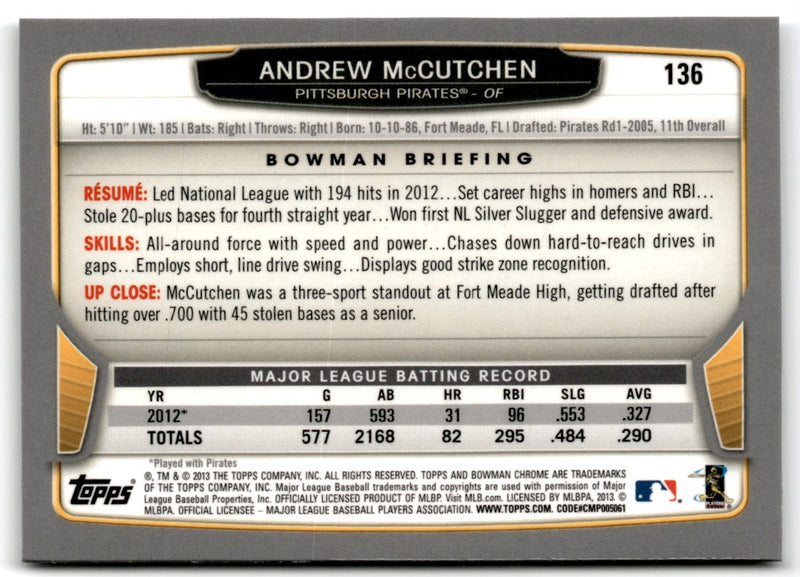 2013 Bowman Chrome Andrew McCutchen