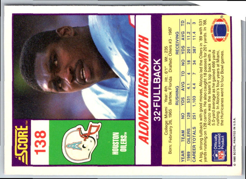 1990 Score Alonzo Highsmith