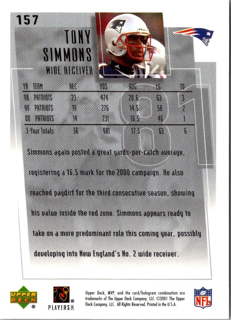 2001 Upper Deck MVP Tony Simmons