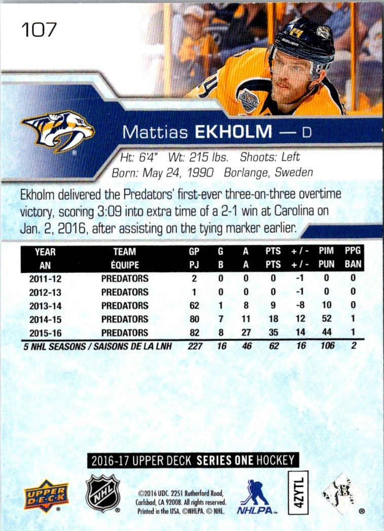 2016 Upper Deck Mattias Ekholm