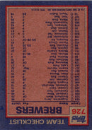 1984 Topps Brewers Batting & Pitching Leaders/Checklist