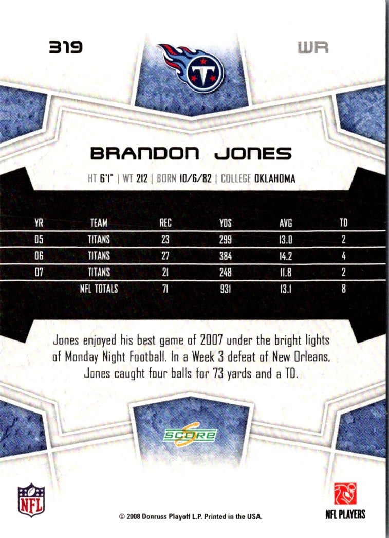 2008 Score Super Bowl XLIII Brandon Jones