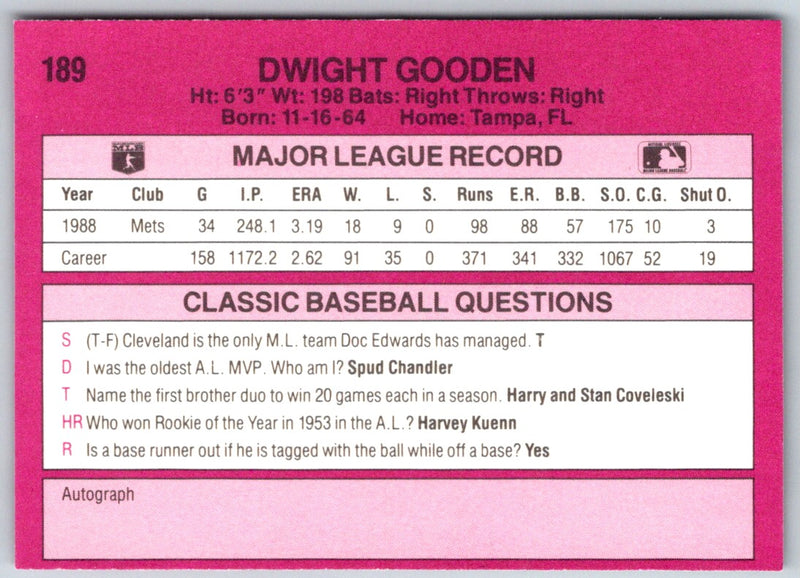 1989 Classic Travel Dwight Gooden