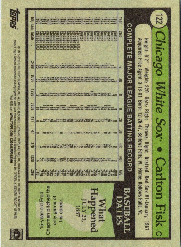 2016 Topps Archives Carlton Fisk