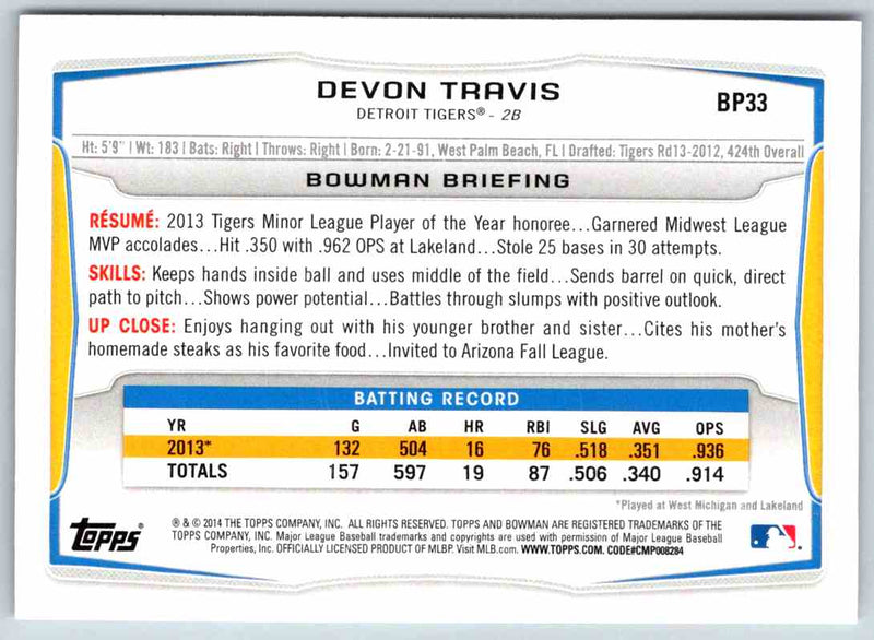 2014 Bowman Devon Travis