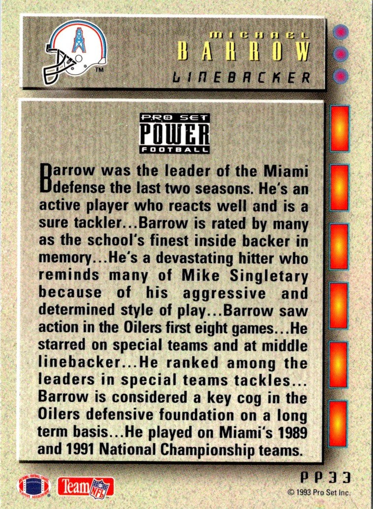 1993 Pro Set Power Update Moves Micheal Barrow